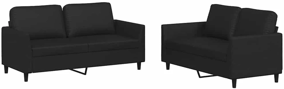 Sofa Sofos komplektas su pagalvėlėmis, 2 dalių, juodas, dirbtinė oda