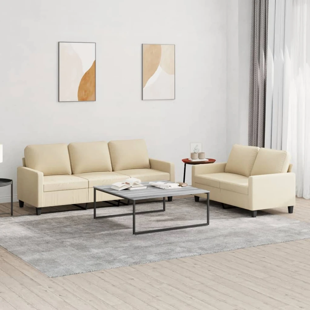 Sofa Sofos komplektas su pagalvėlėmis, 2 dalių, kreminis, audinys