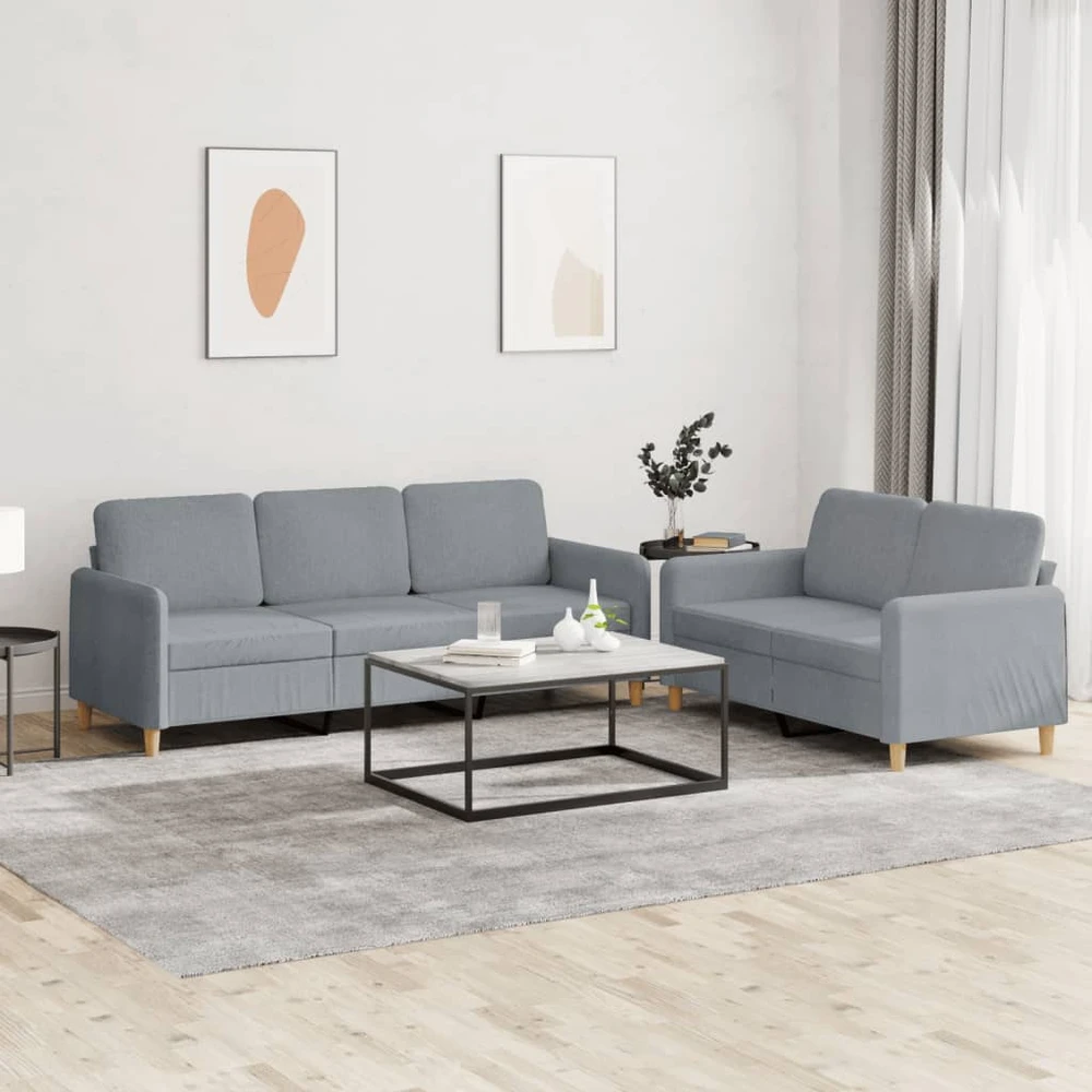 Sofa Sofos komplektas su pagalvėlėmis, 2 dalių, pilkas, audinys