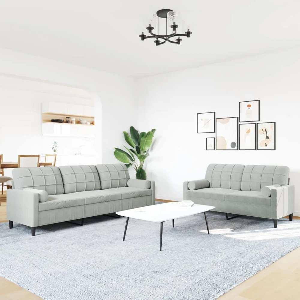 Sofa Sofos komplektas su pagalvėlėmis, 2 dalių, pilkas, aksomas