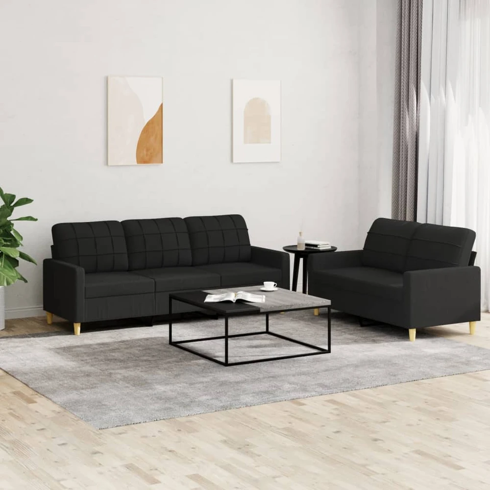 Sofa Sofos komplektas su pagalvėlėmis, 2 dalių, juodas, audinys