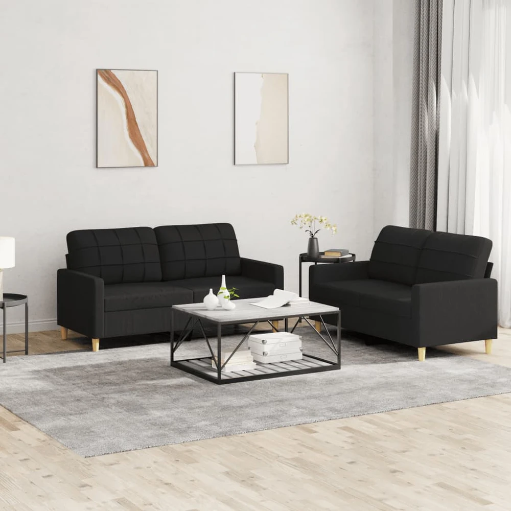 Sofa Sofos komplektas su pagalvėlėmis, 2 dalių, juodas, audinys