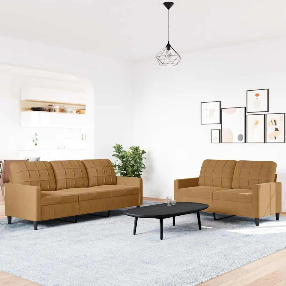 Sofa Sofos komplektas su pagalvėlėmis, 2 dalių, rudas, aksomas