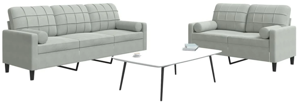 Sofa Sofos komplektas su pagalvėlėmis, 2 dalių, pilkas, aksomas