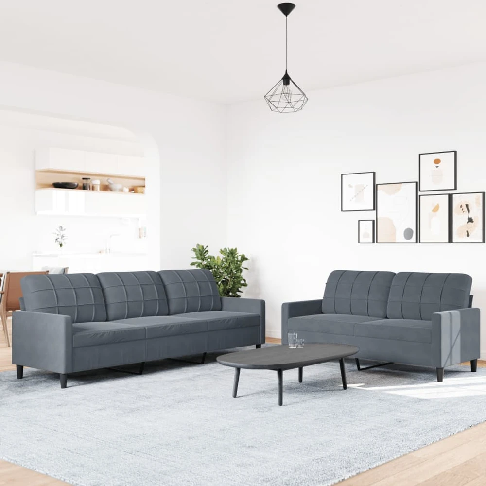 Sofa Sofos komplektas su pagalvėlėmis, 2 dalių, pilkas, aksomas