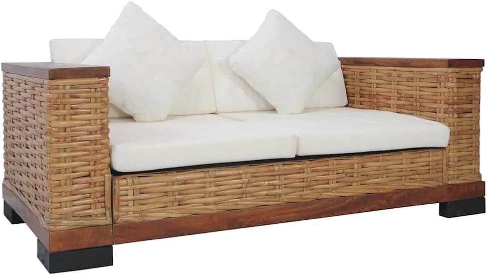 Sofa Sofos komplektas su pagalvėlėmis, 2d., rudos sp., nat. ratanas