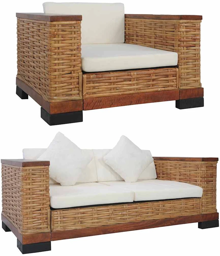 Sofa Sofos komplektas su pagalvėlėmis, 2d., rudos sp., nat. ratanas