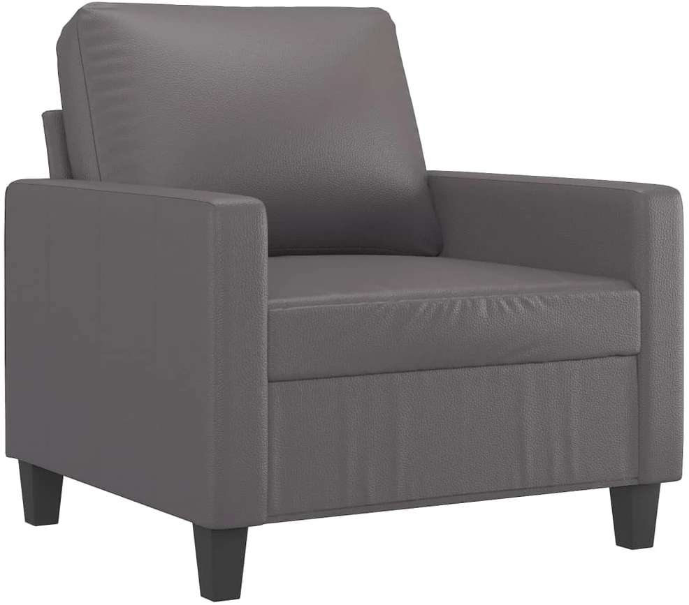Sofa Sofos komplektas su pagalvėlėmis, 3 dalių, pilkas, dirbtinė oda