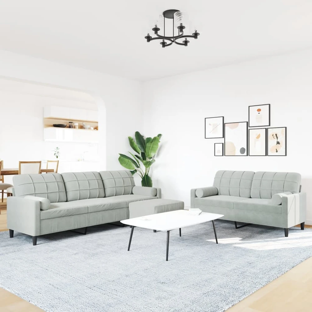 Sofa Sofos komplektas su pagalvėlėmis, 3 dalių, pilkas, aksomas