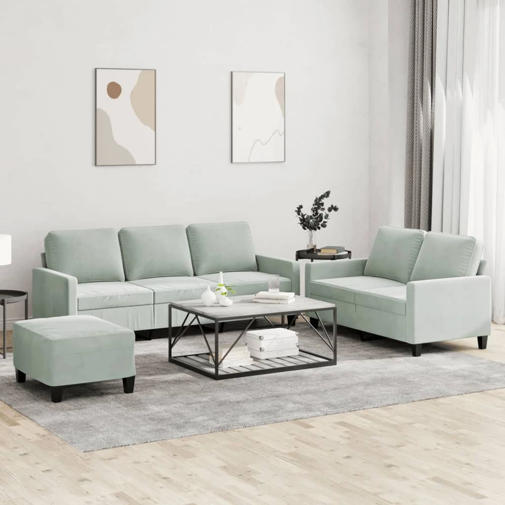 Sofa Sofos komplektas su pagalvėlėmis, 3 dalių, pilkas, aksomas