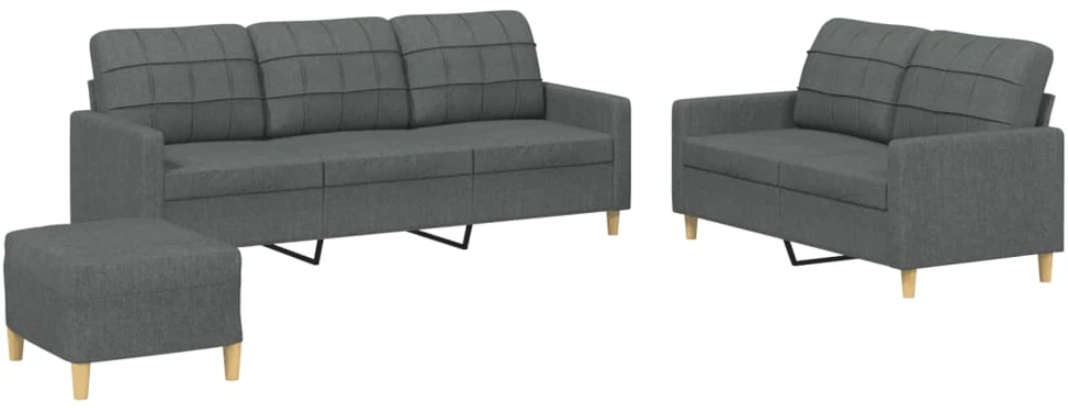 Sofa Sofos komplektas su pagalvėlėmis, 3 dalių, pilkas, audinys