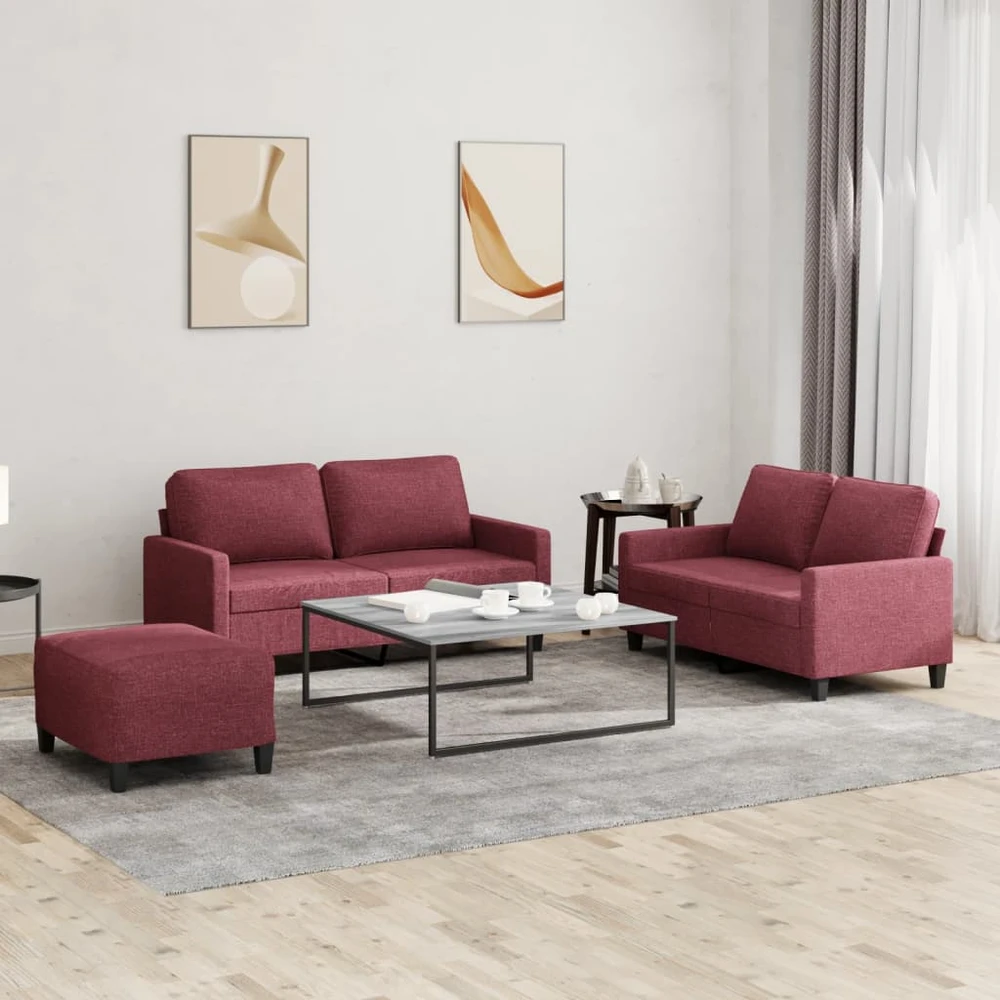 Sofa Sofos komplektas su pagalvėlėmis, 3 dalių, vyno, audinys