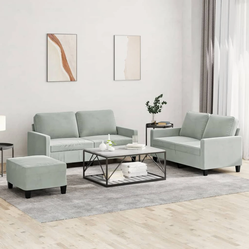 Sofa Sofos komplektas su pagalvėlėmis, 3 dalių, pilkas, aksomas