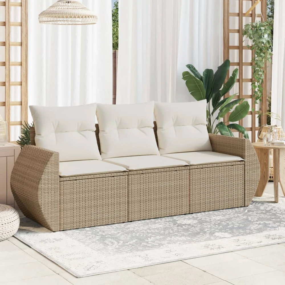 Sofa Sofos komplektas su pagalvėlėmis, 3 dalių, smėlio, poliratanas