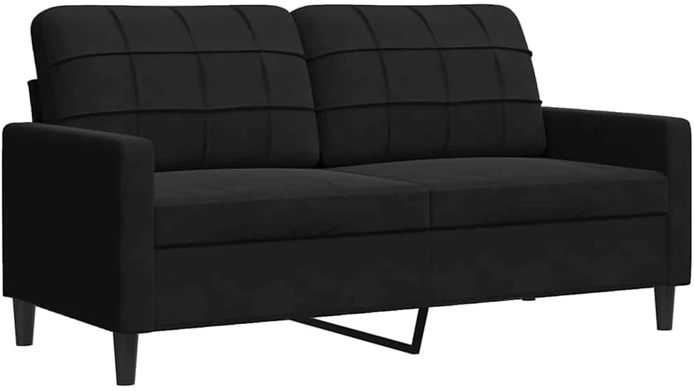 Sofa Sofos komplektas su pagalvėlėmis, 3 dalių, juodas, aksomas