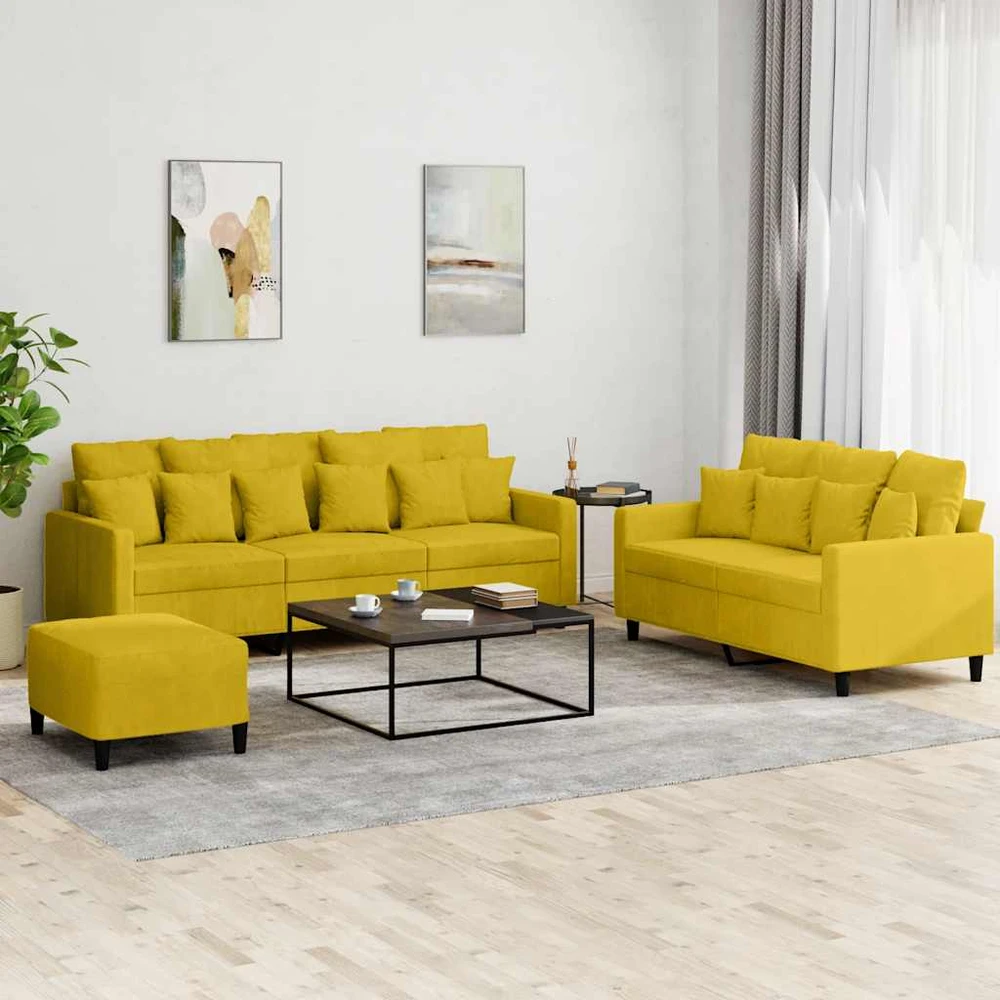 Sofa Sofos komplektas su pagalvėlėmis, 3 dalių, geltonas, aksomas