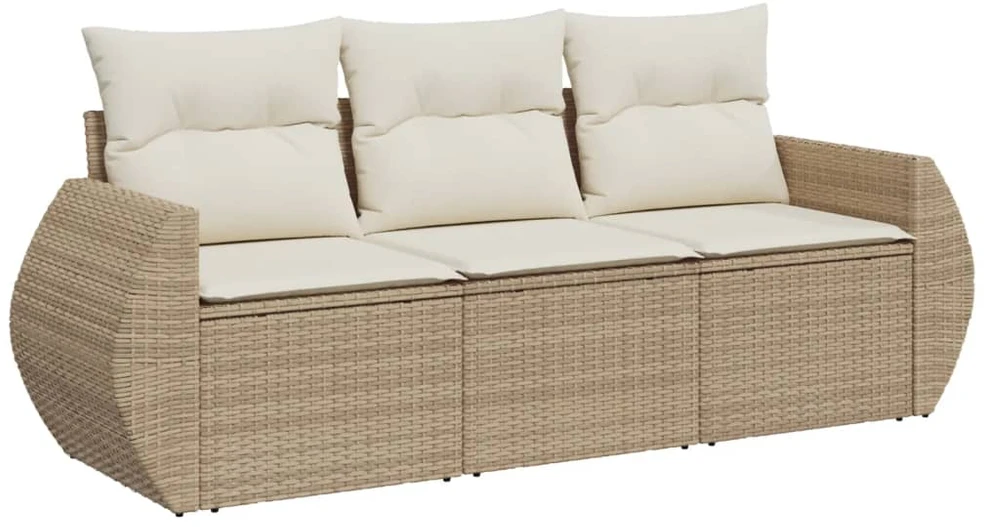 Sofa Sofos komplektas su pagalvėlėmis, 3 dalių, smėlio, poliratanas