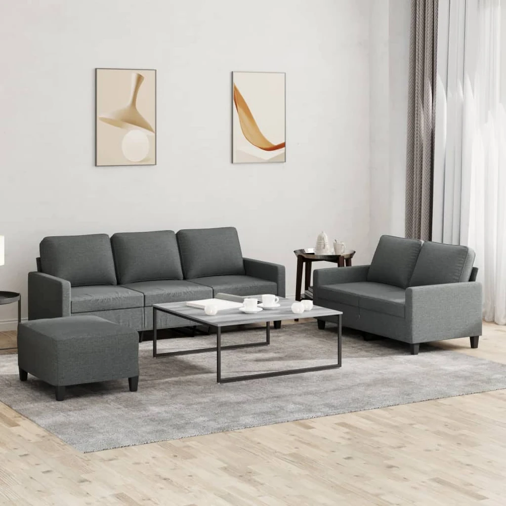 Sofa Sofos komplektas su pagalvėlėmis, 3 dalių, pilkas, audinys