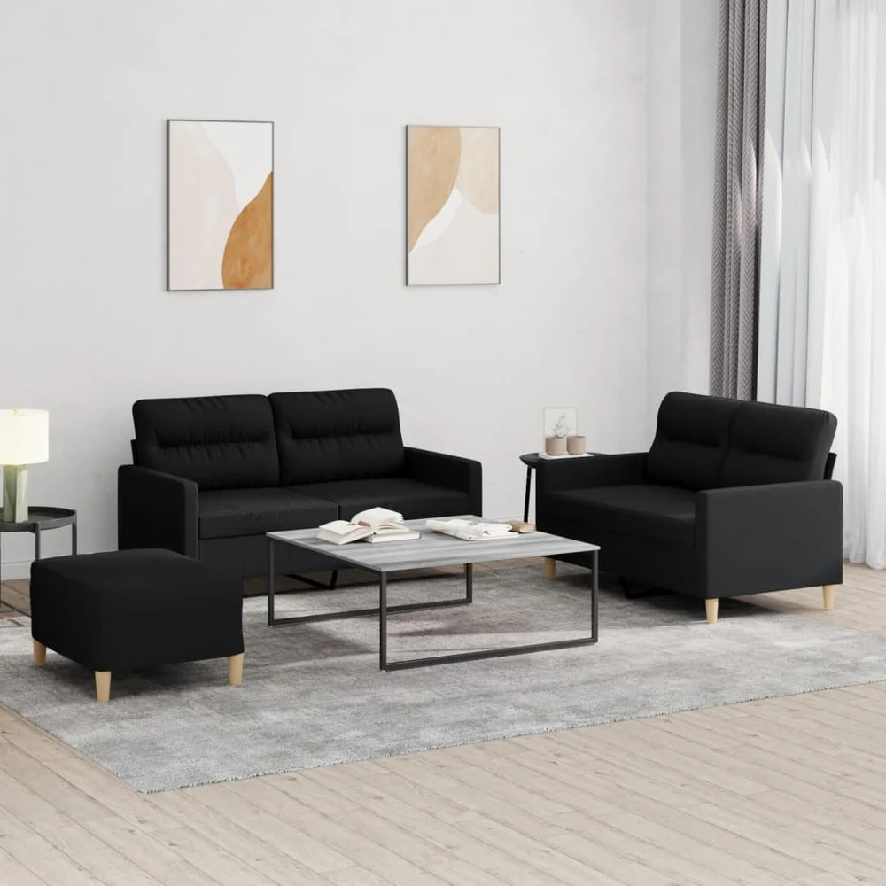 Sofa Sofos komplektas su pagalvėlėmis, 3 dalių, juodas, audinys