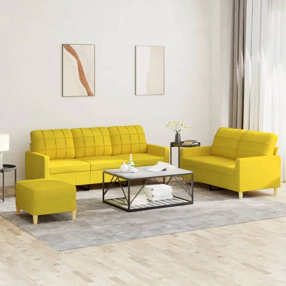 Sofa Sofos komplektas su pagalvėlėmis, 3 dalių, geltonas, audinys
