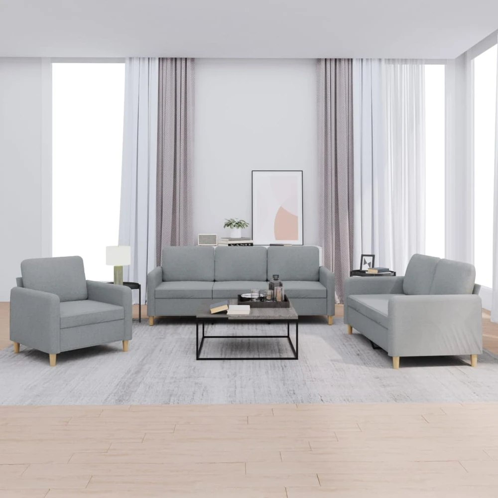Sofa Sofos komplektas su pagalvėlėmis, 3 dalių, pilkas, audinys