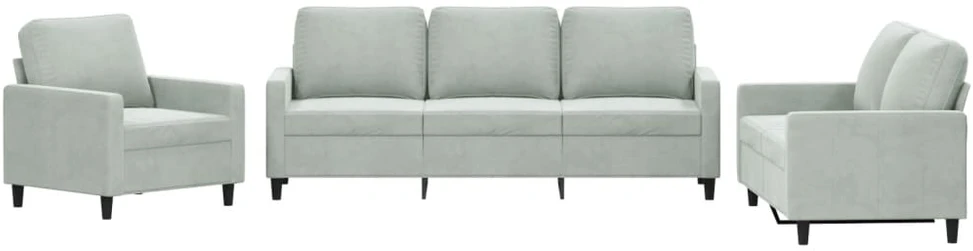Sofa Sofos komplektas su pagalvėlėmis, 3 dalių, pilkas, aksomas