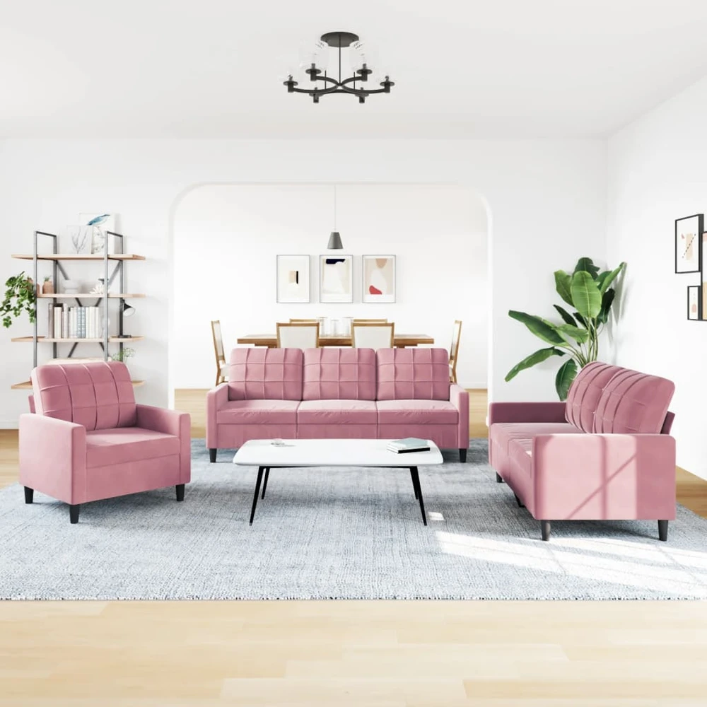 Sofa Sofos komplektas su pagalvėlėmis, 3 dalių, rožinis, aksomas