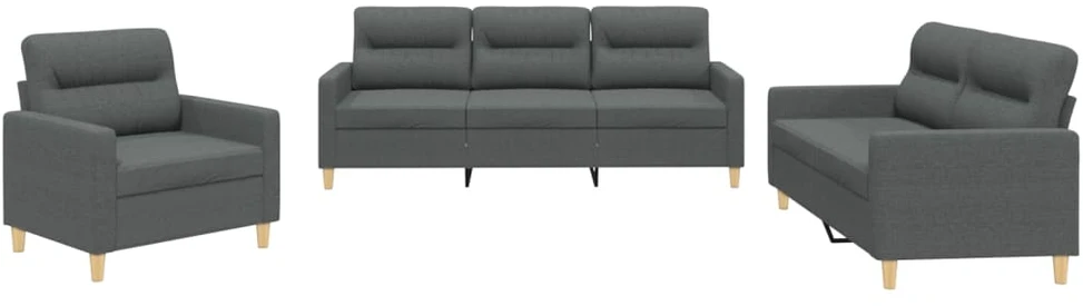 Sofa Sofos komplektas su pagalvėlėmis, 3 dalių, pilkas, audinys
