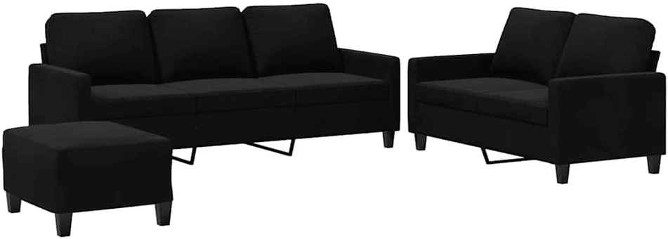 Sofa Sofos komplektas su pagalvėlėmis, 3 dalių, juodas, aksomas