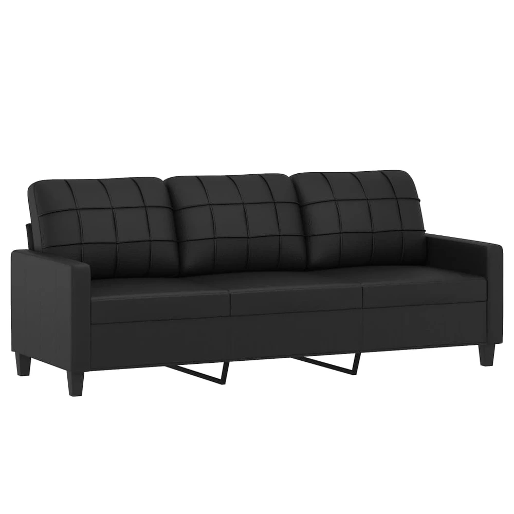 Sofa Sofos komplektas su pagalvėlėmis, 3 dalių, juodas, dirbtinė oda