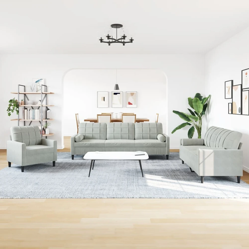 Sofa Sofos komplektas su pagalvėlėmis, 3 dalių, pilkas, aksomas