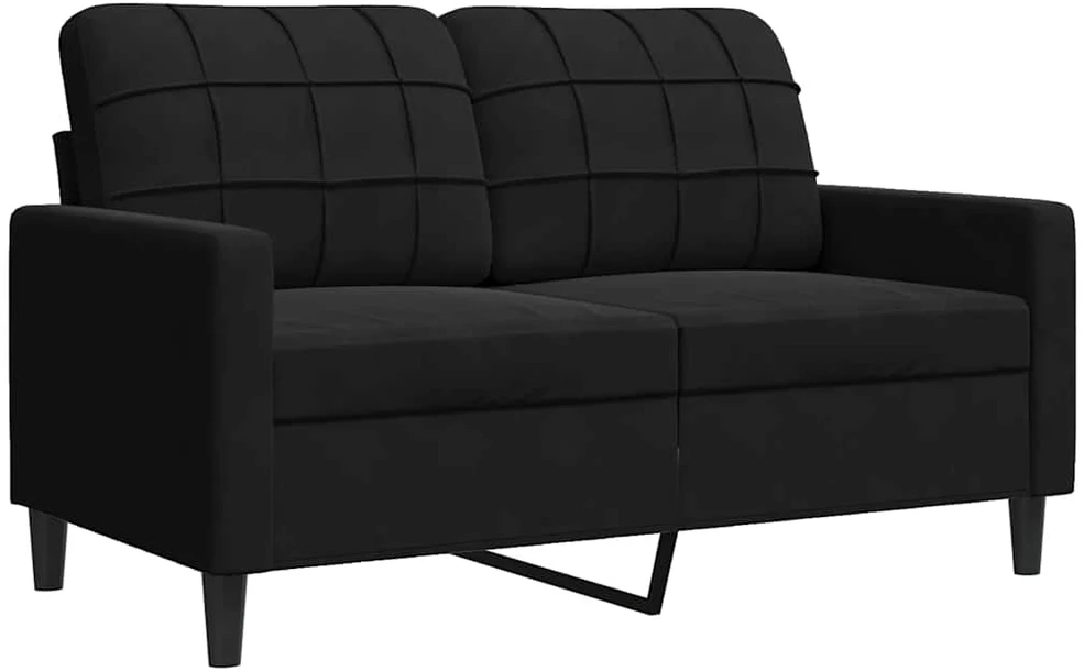 Sofa Sofos komplektas su pagalvėlėmis, 3 dalių, juodas, aksomas