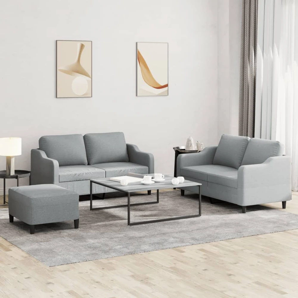 Sofa Sofos komplektas su pagalvėlėmis, 3 dalių, pilkas, audinys