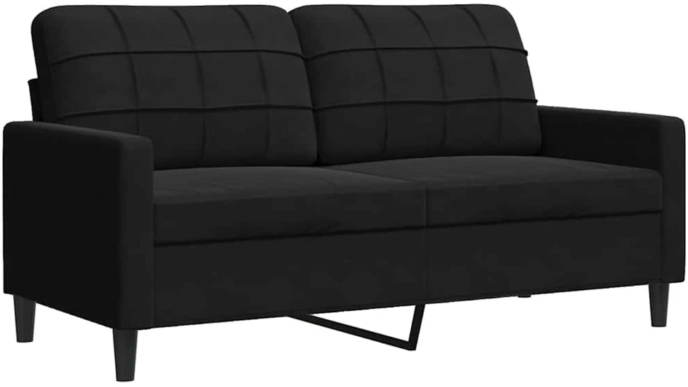 Sofa Sofos komplektas su pagalvėlėmis, 3 dalių, juodas, aksomas