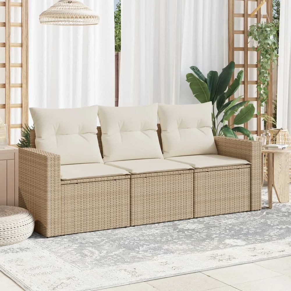 Sofa Sofos komplektas su pagalvėlėmis, 3 dalių, smėlio, poliratanas