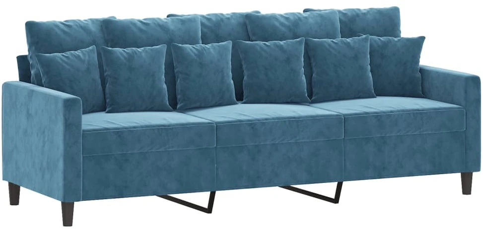 Sofa Sofos komplektas su pagalvėlėmis, 3 dalių, mėlynas, aksomas