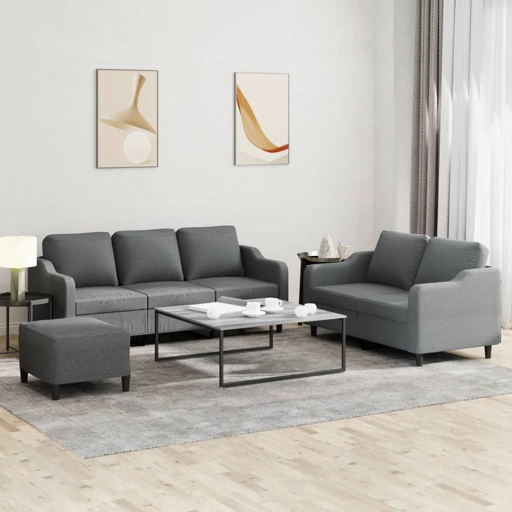 Sofa Sofos komplektas su pagalvėlėmis, 3 dalių, pilkas, audinys
