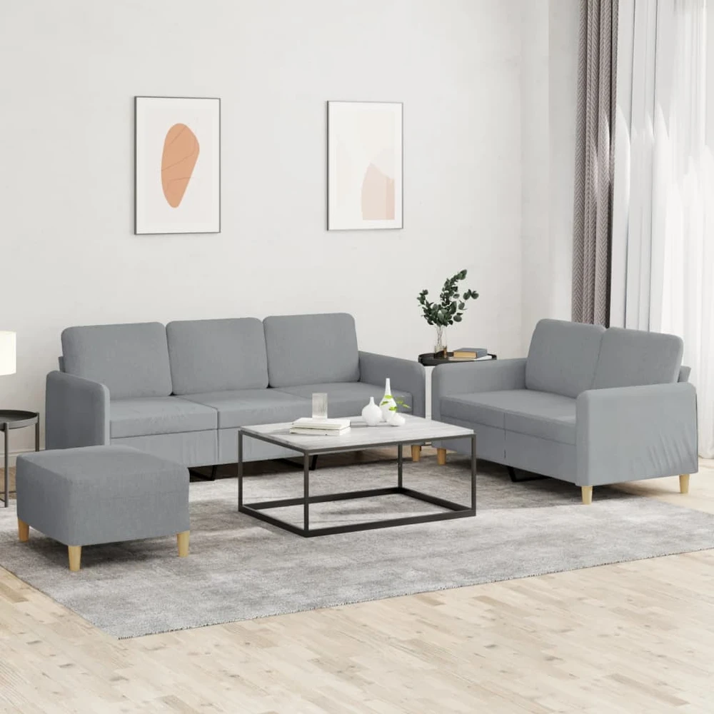 Sofa Sofos komplektas su pagalvėlėmis, 3 dalių, pilkas, audinys