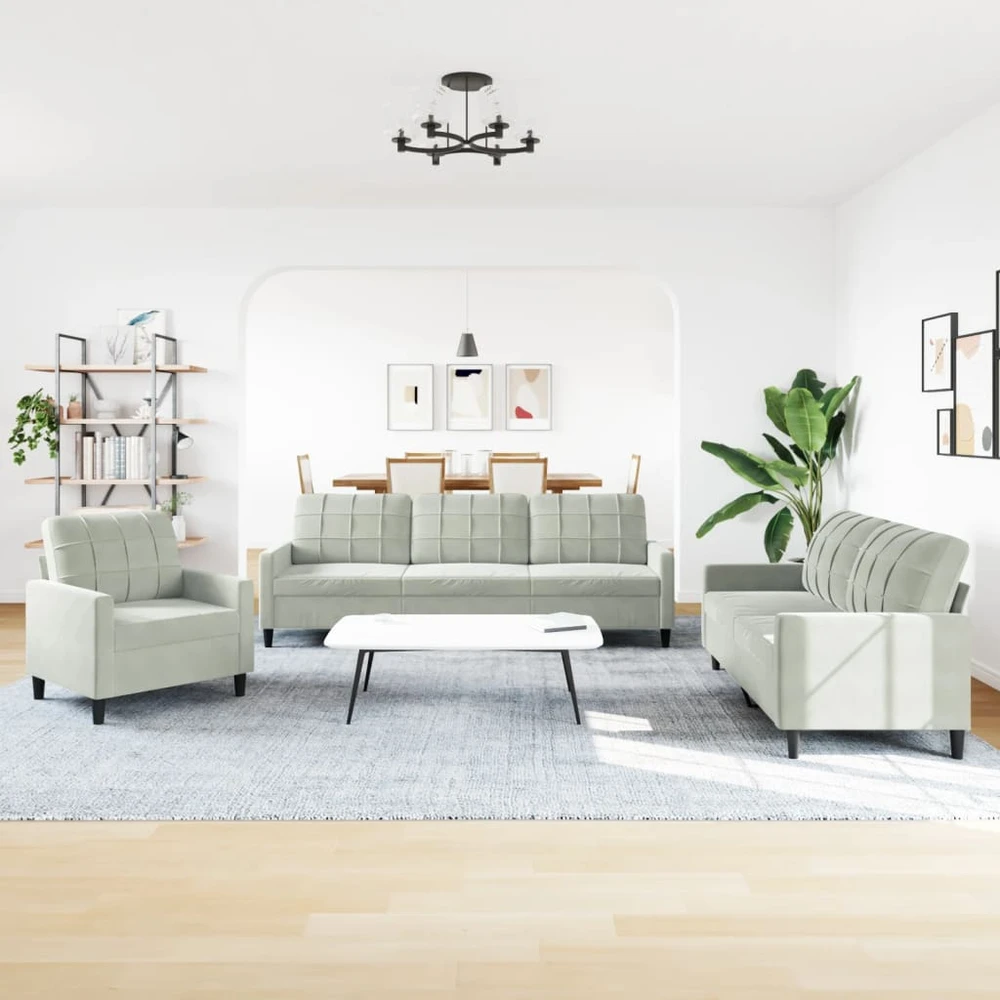 Sofa Sofos komplektas su pagalvėlėmis, 3 dalių, pilkas, aksomas