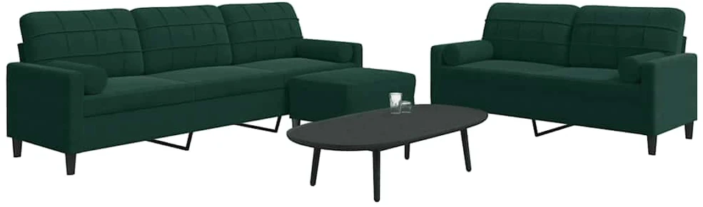 Sofa Sofos komplektas su pagalvėlėmis, 3 dalių, žalias, aksomas