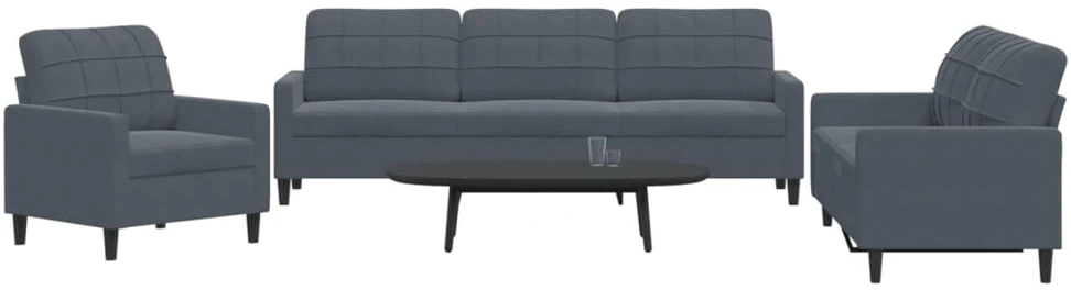 Sofa Sofos komplektas su pagalvėlėmis, 3 dalių, pilkas, aksomas