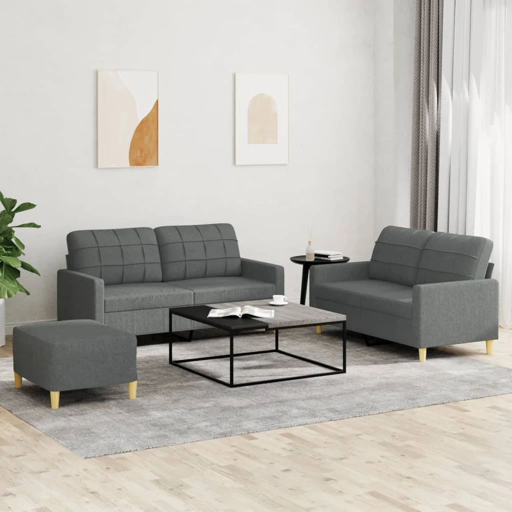 Sofa Sofos komplektas su pagalvėlėmis, 3 dalių, pilkas, audinys