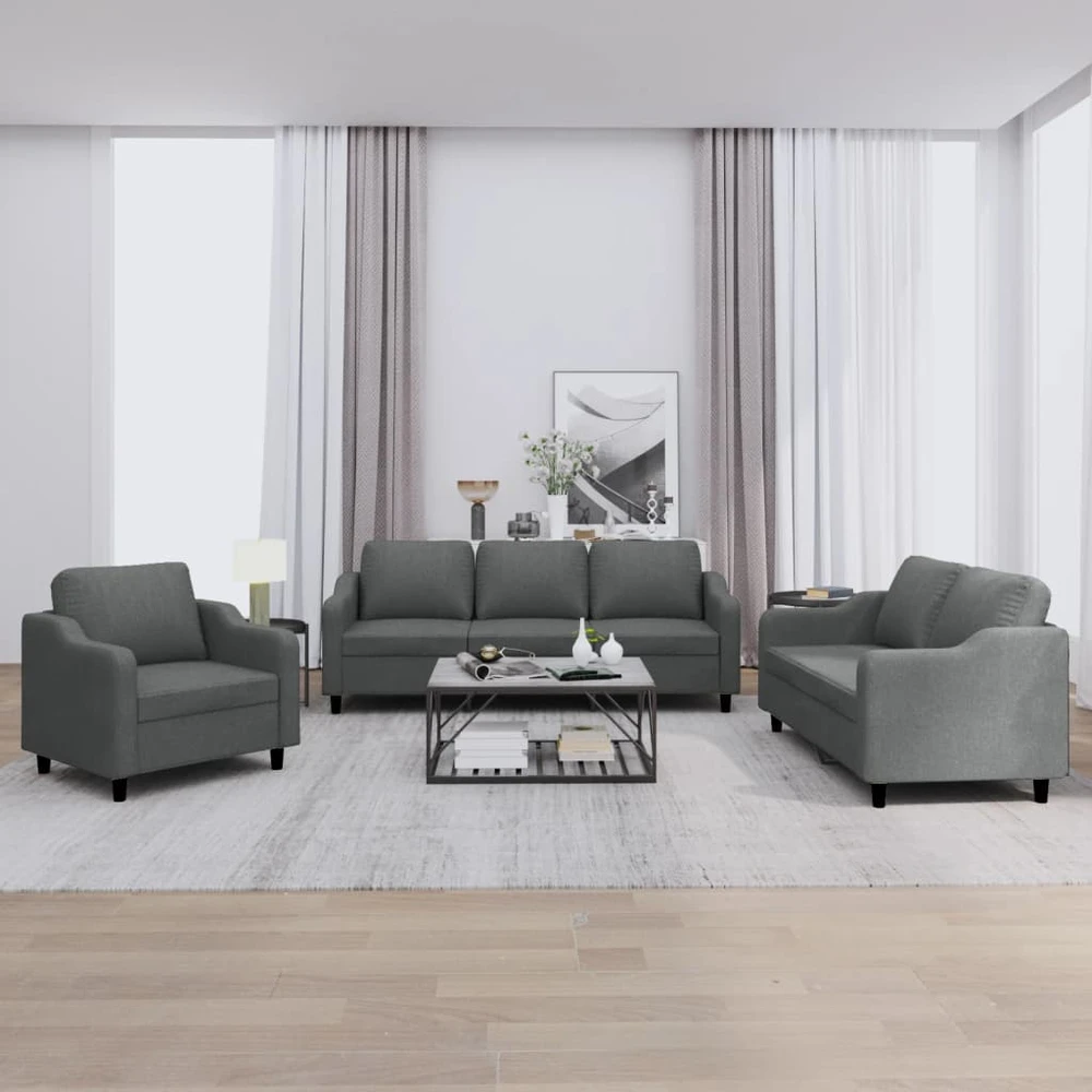Sofa Sofos komplektas su pagalvėlėmis, 3 dalių, pilkas, audinys