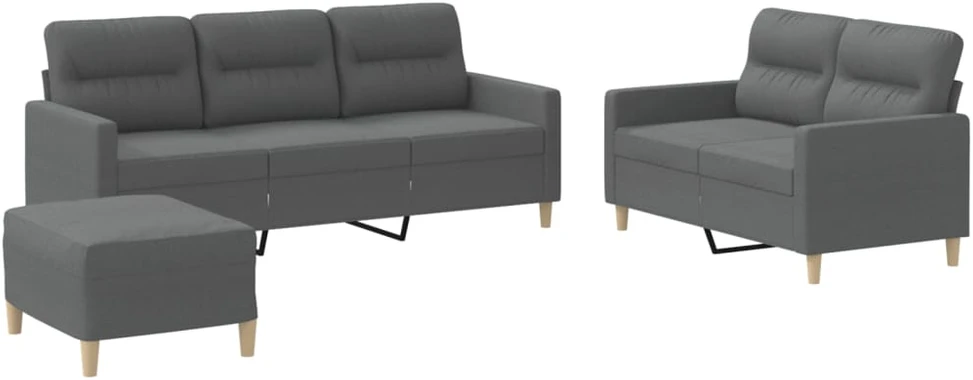 Sofa Sofos komplektas su pagalvėlėmis, 3 dalių, pilkas, audinys