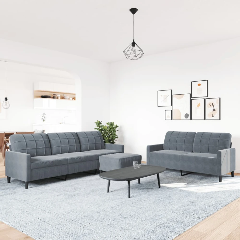 Sofa Sofos komplektas su pagalvėlėmis, 3 dalių, pilkas, aksomas