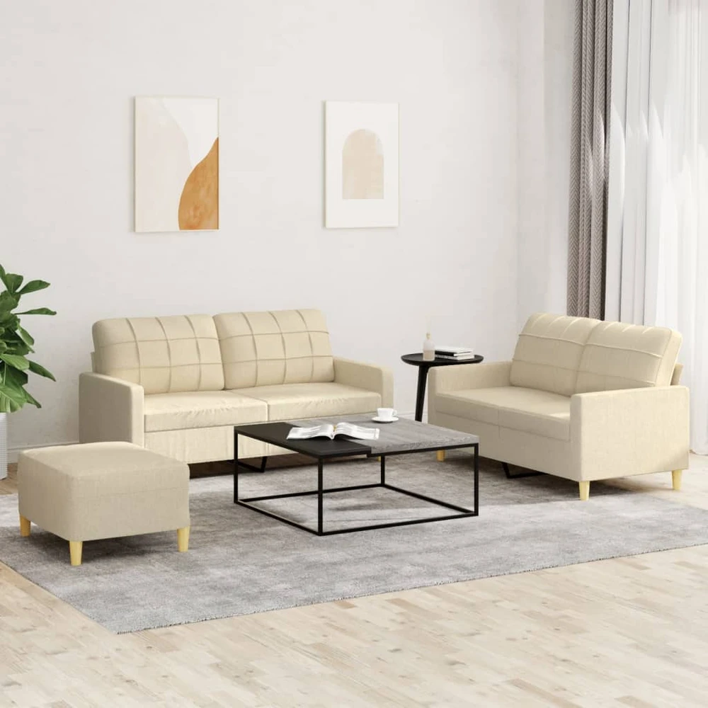 Sofa Sofos komplektas su pagalvėlėmis, 3 dalių, kreminis, audinys