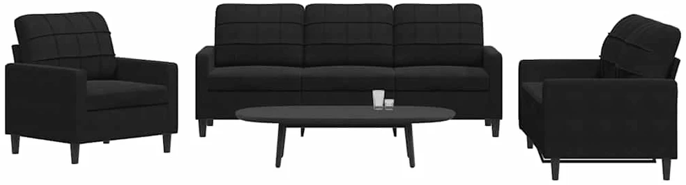 Sofa Sofos komplektas su pagalvėlėmis, 3 dalių, juodas, aksomas