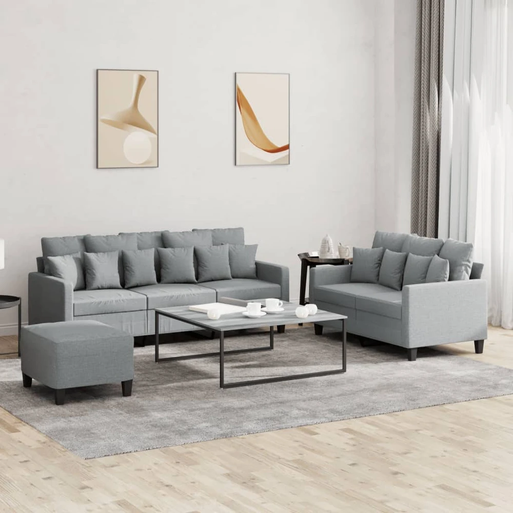 Sofa Sofos komplektas su pagalvėlėmis, 3 dalių, pilkas, audinys