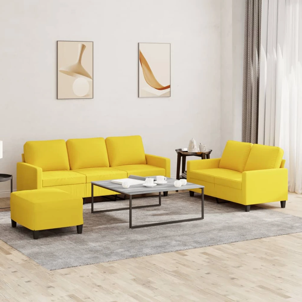 Sofa Sofos komplektas su pagalvėlėmis, 3 dalių, geltonas, audinys