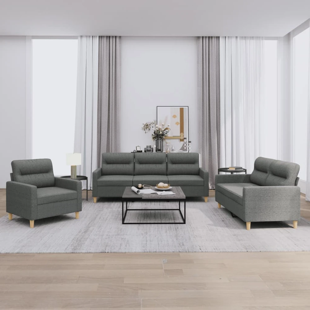 Sofa Sofos komplektas su pagalvėlėmis, 3 dalių, pilkas, audinys